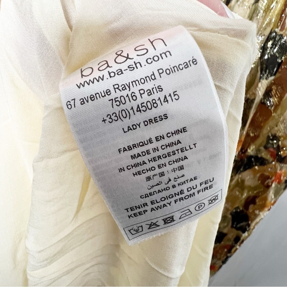 NWT BA&SH Gullian Multicolor Long Sleeve Open Back Silk-Blend Maxi Dress Sz XS - Picture 10 of 11